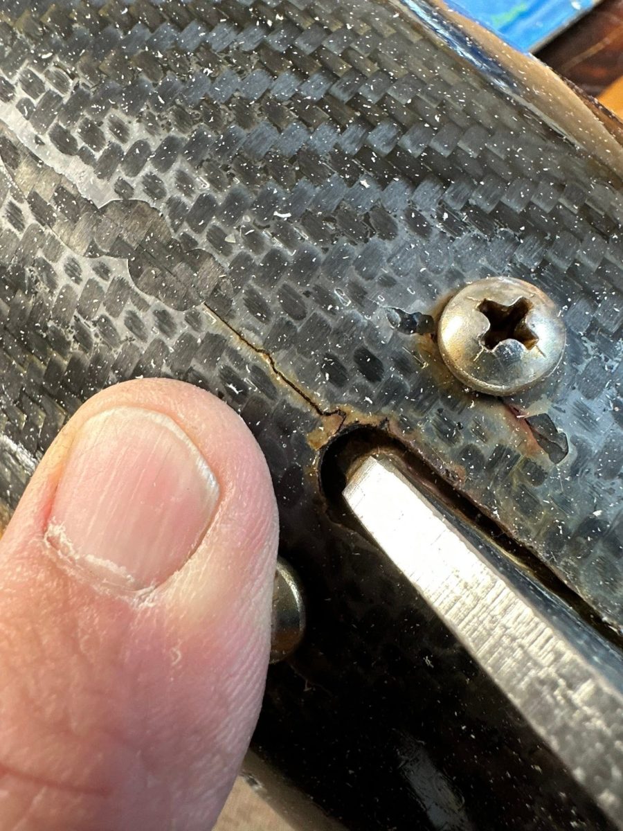 Cracked carbon showing wear and tear